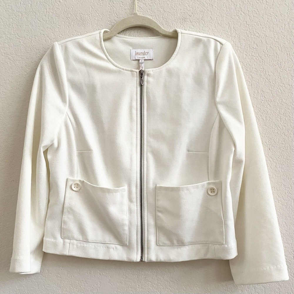 Laundry Shelli Segal Striped Blazer Women 6 Full Zip Up Front Padded‎ Shoulders